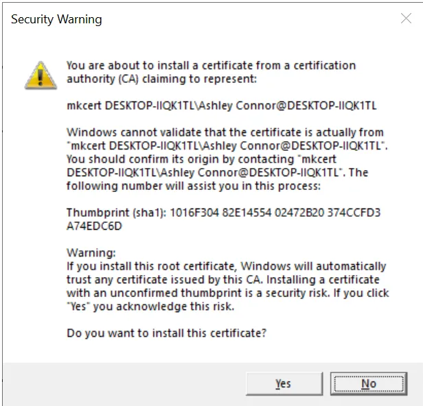You are about to install a certificate from a root authority (CA) claiming to represent…