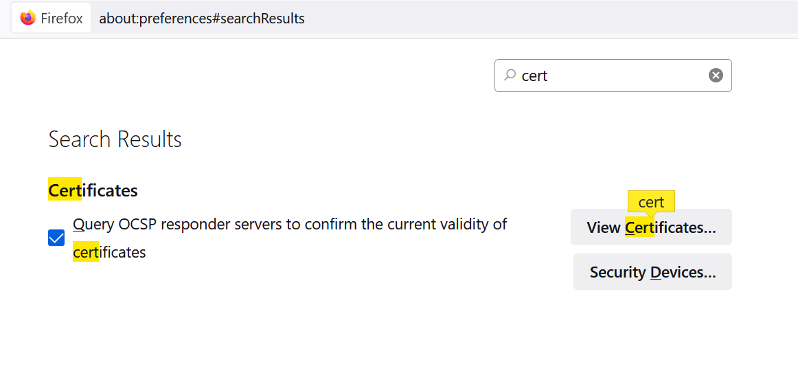 Firefox search results for "cert"