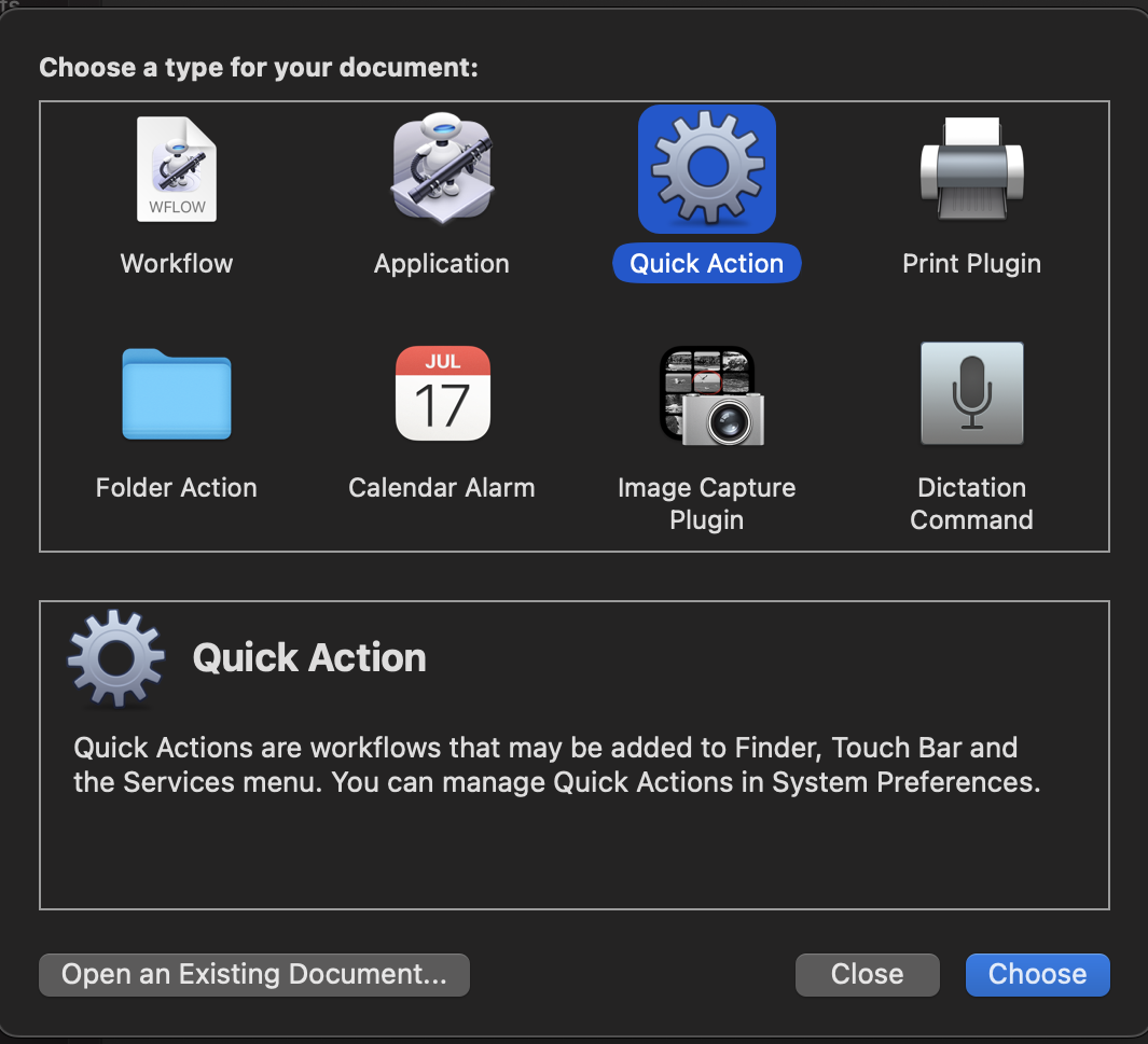 Quick Action Automator Document Type